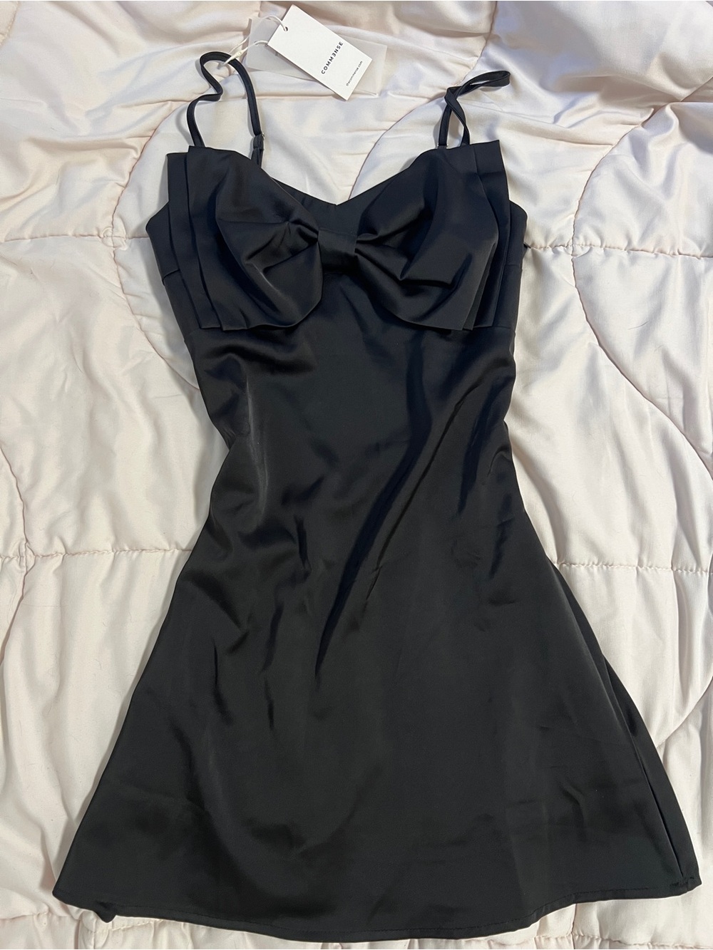 Commense Black Bow-Front Mini Slip Dress